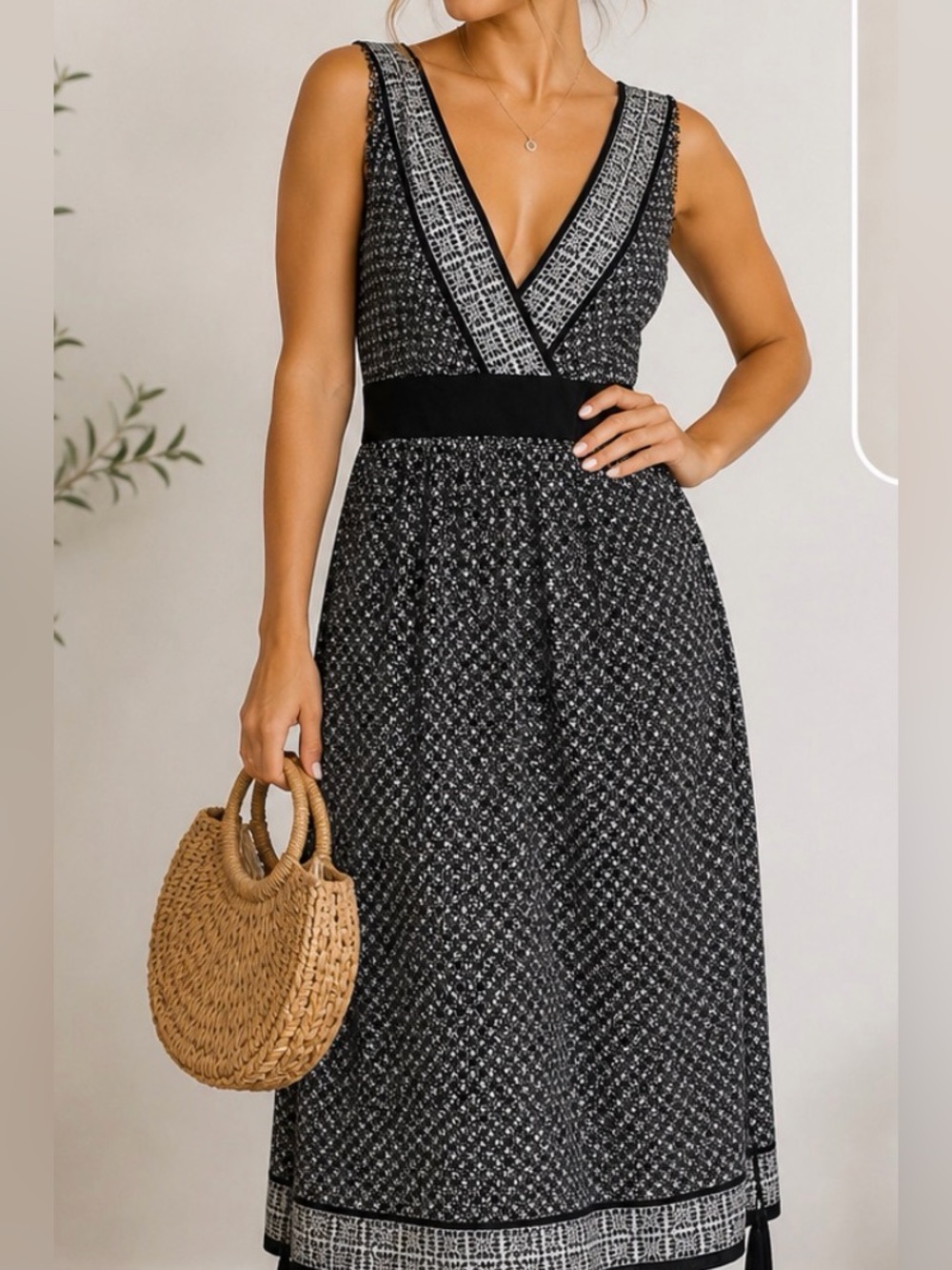 connected apparel Black and White Sleeveless Wrap-Front Maxi Dress